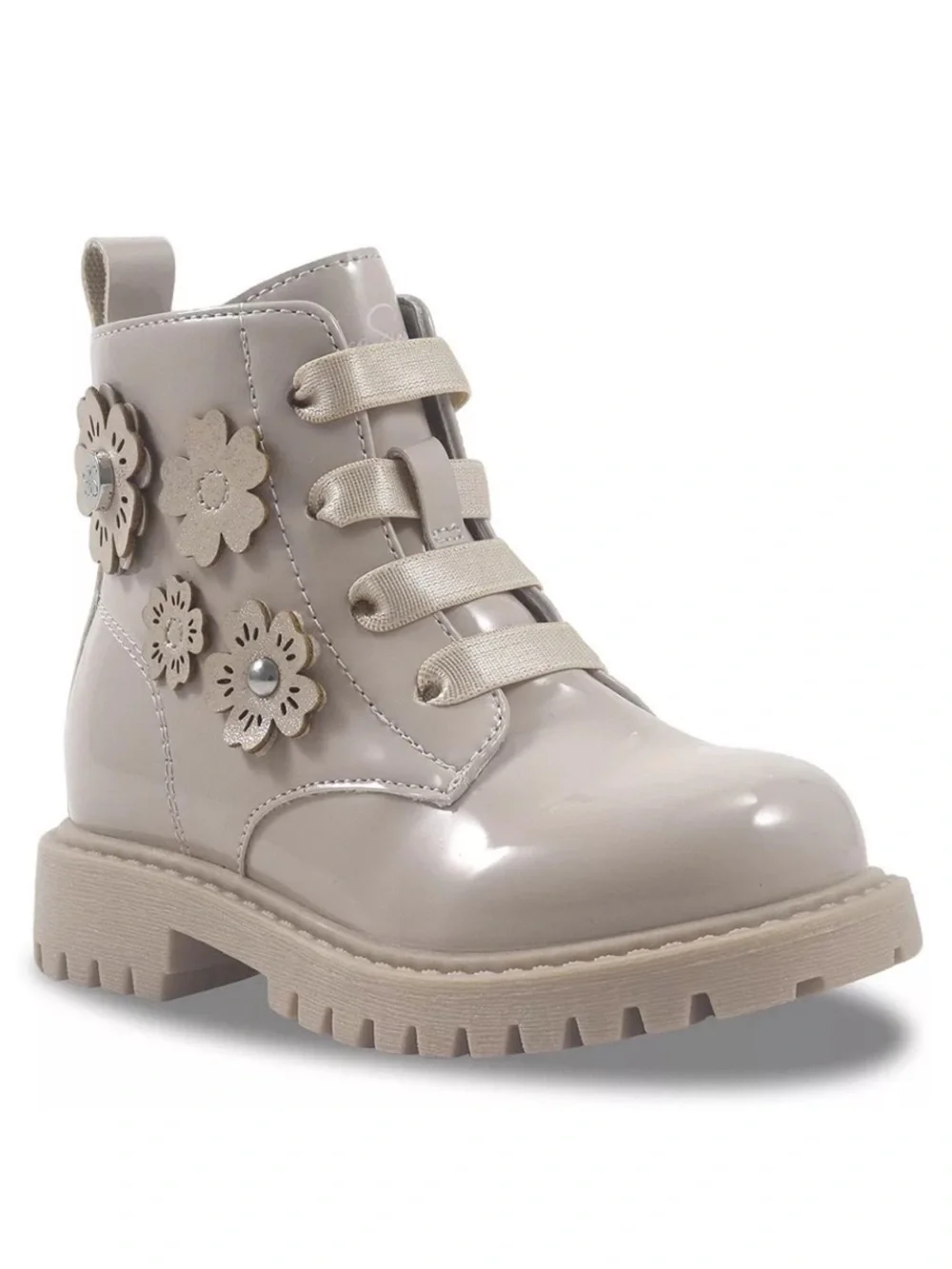 Jessica Simpson Girls Ankle Boots Size 12 Beige Patent Floral Side Zip Combat
